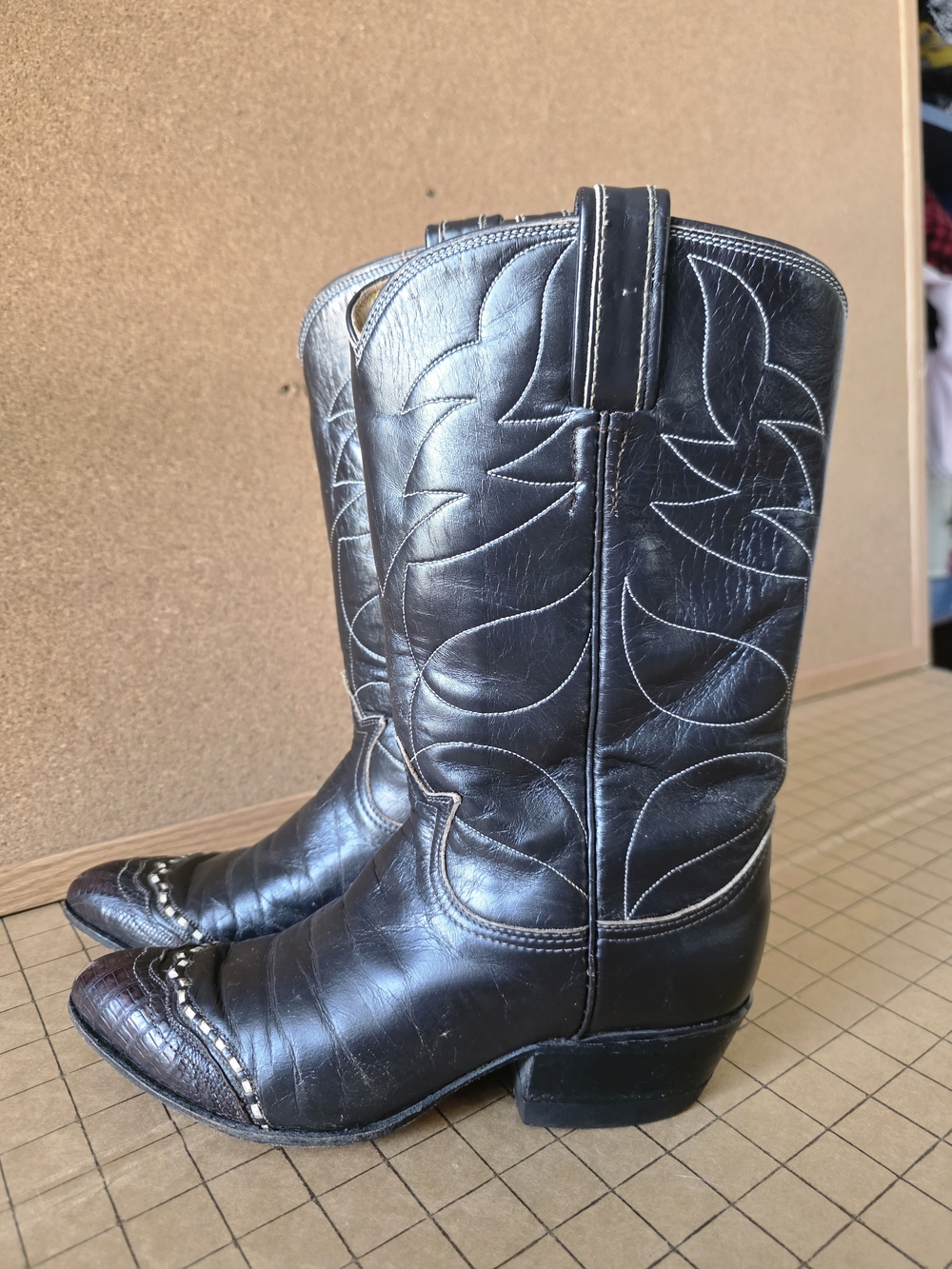 Vintage Tony Lama 7074 Black Leather Wingtip Cowboy Boots Women's Size 4B